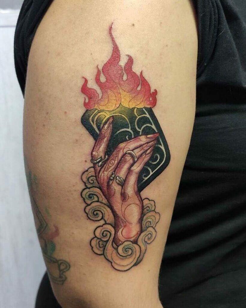 Aries Fire Tattoo With Hand