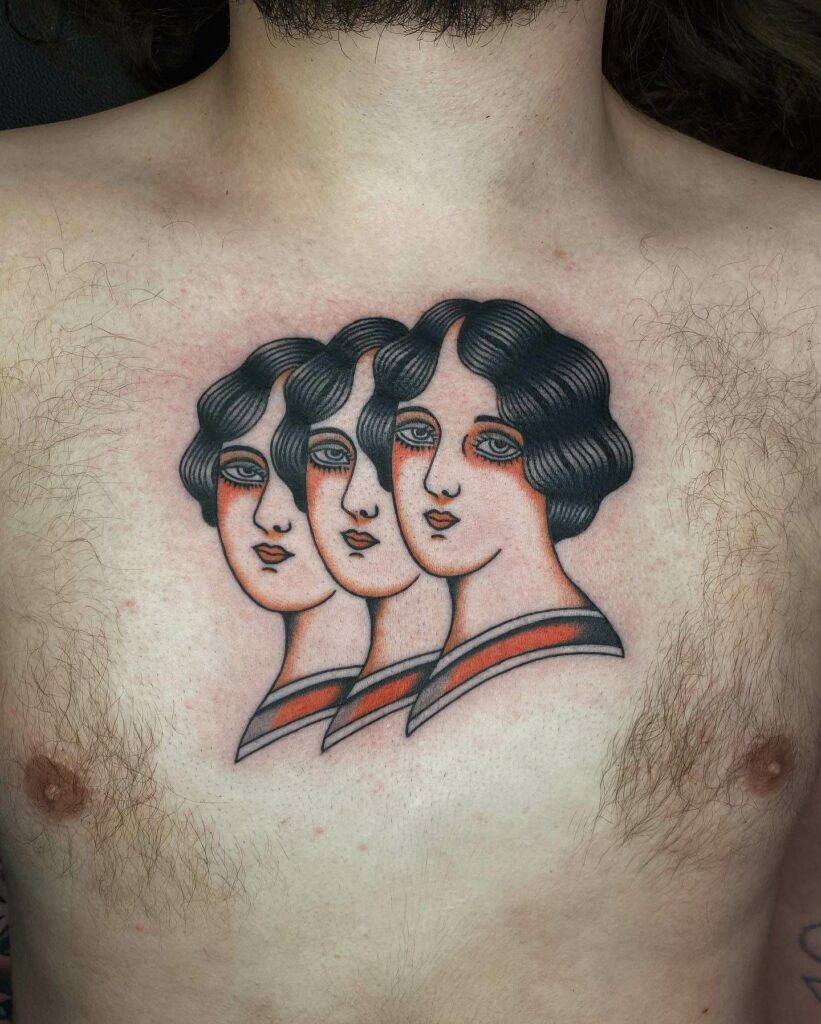 Triple face woman tattoo unknown  Tattoos Face tattoos for women  Tattoos for women