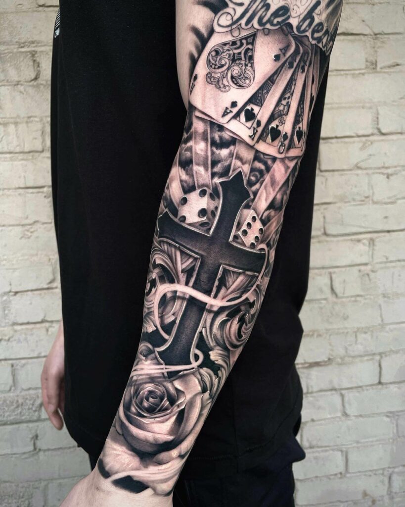 The Cross X Dice Sleeve Tattoo
