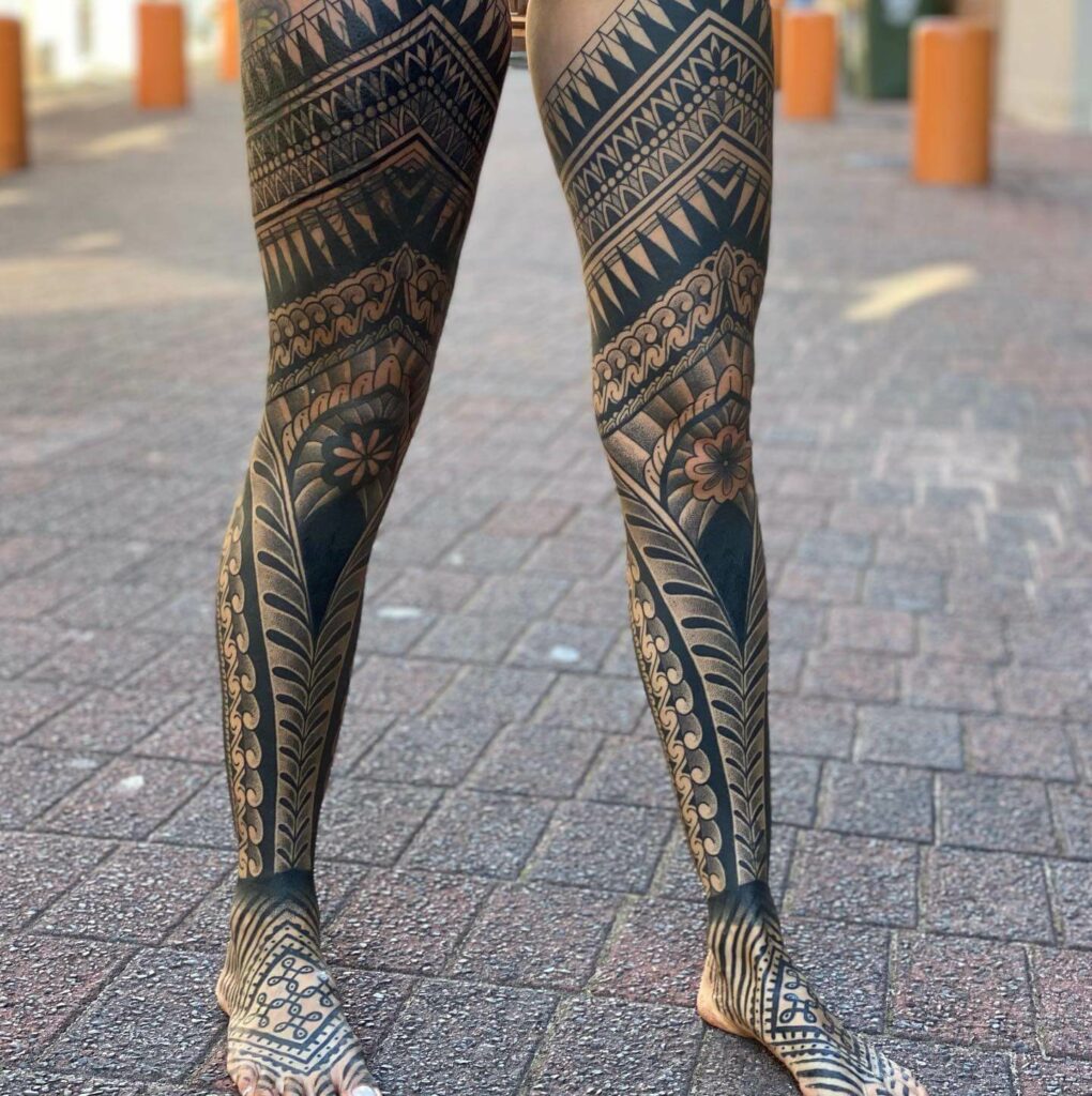 Tribal Leg Sleeve Tattoo