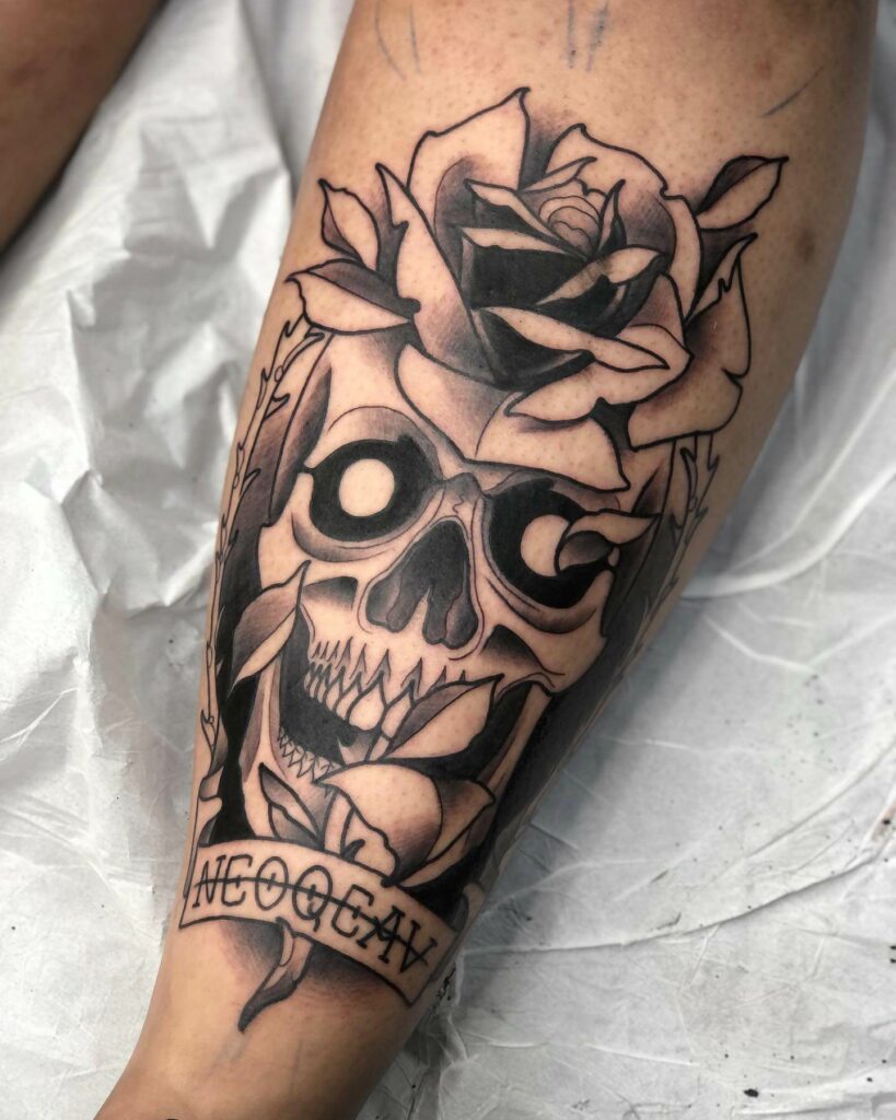 Skull And Rose Tattoo