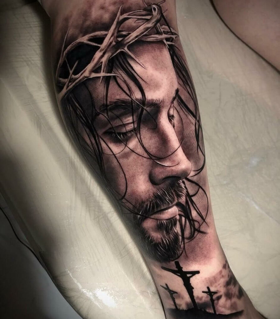 The Realistic Jesus Christ X Cross Tattoo