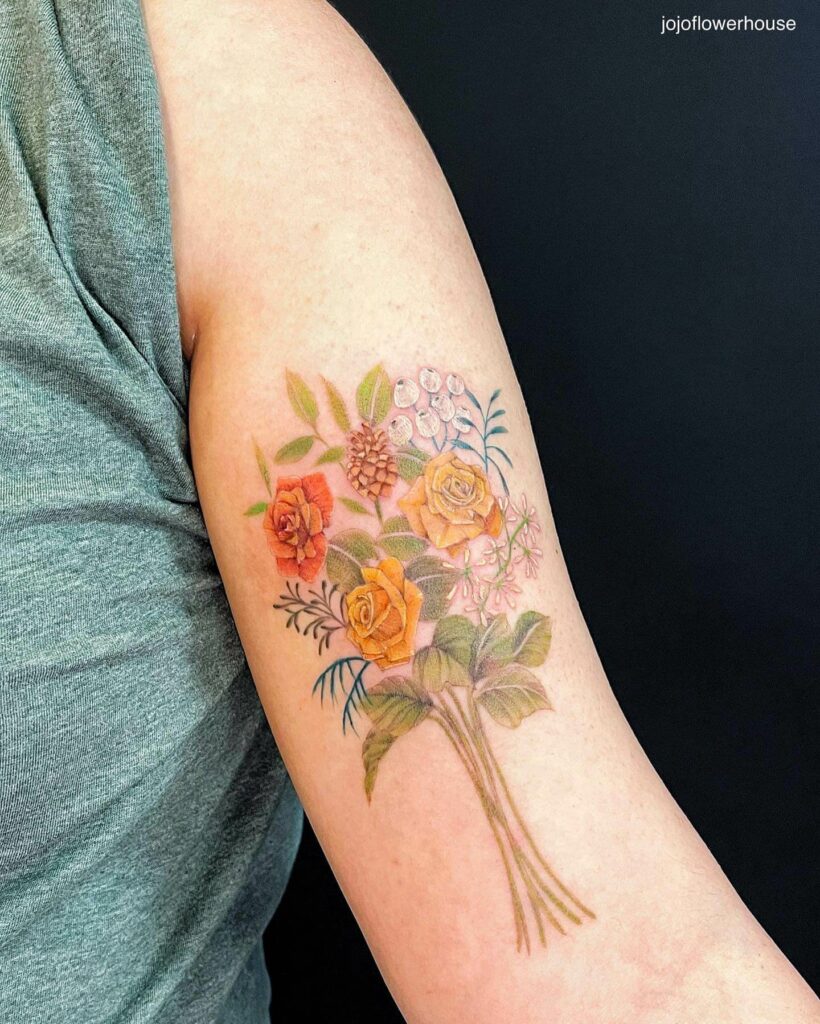 Multi-Coloured Creative Arm Flower Tattoo     