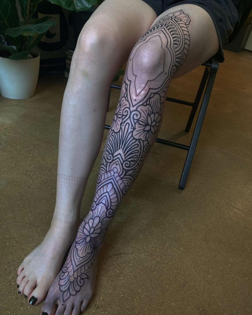 Ornamental Leg Sleeve Tattoo