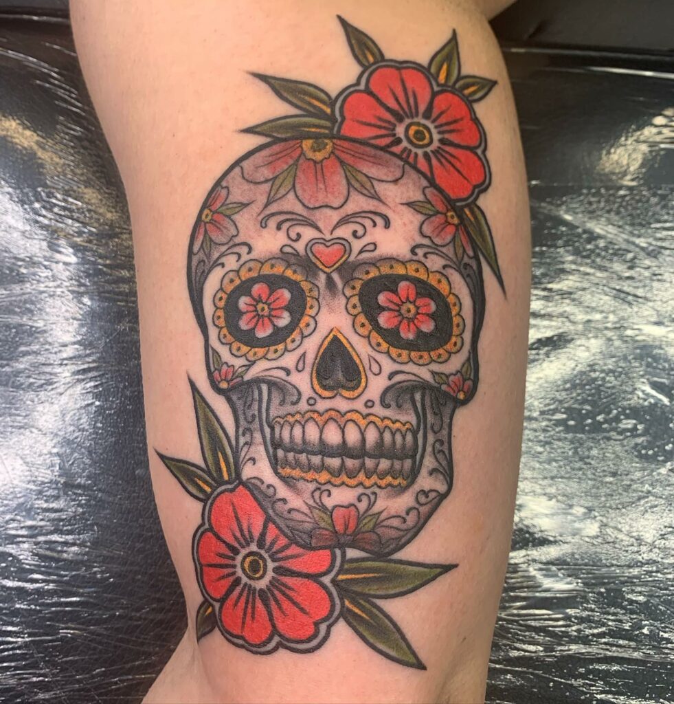 The Skull tattoo Symbol with Flowers