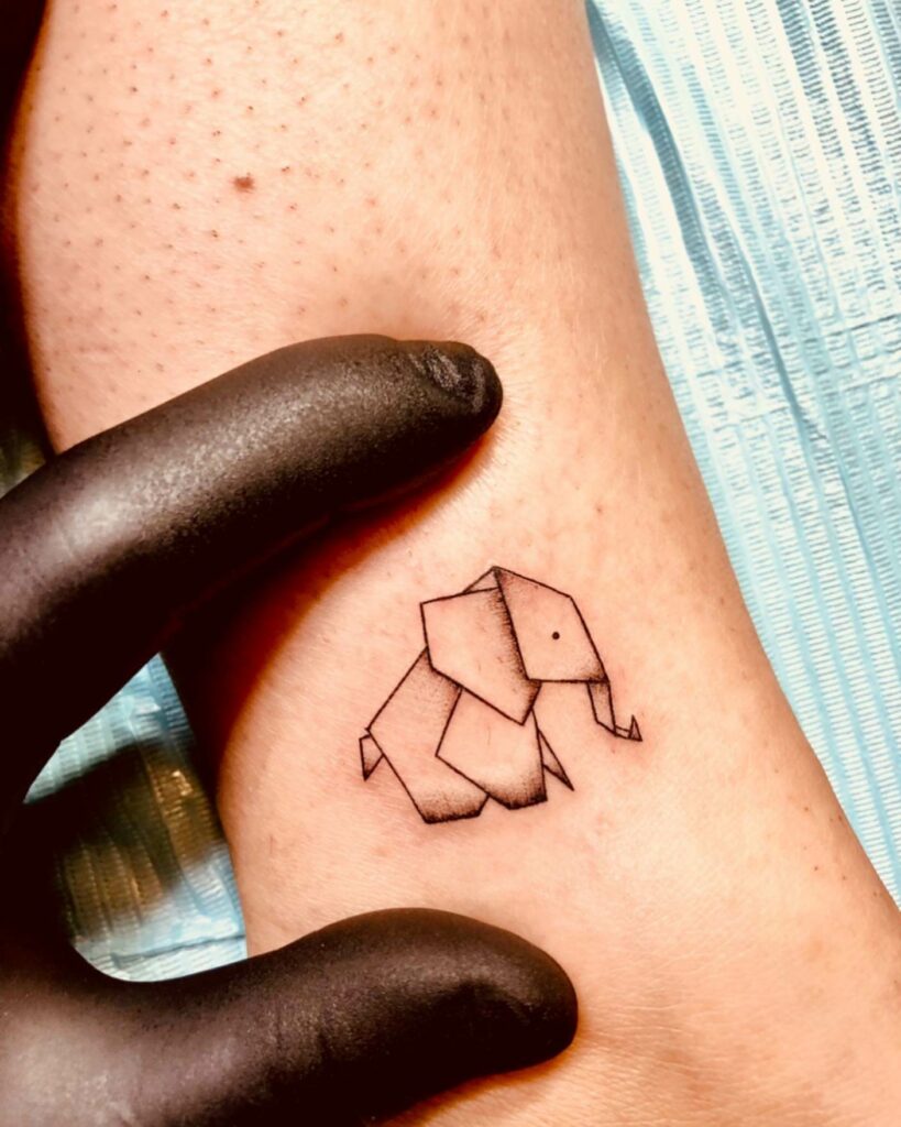 Origami Elephant Tattoo On Hand