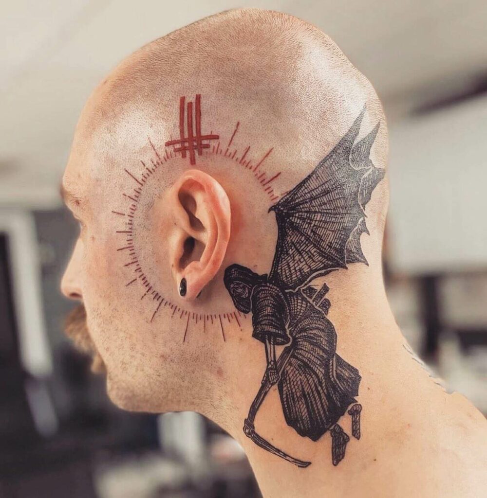 Grim Reaper Bald Head Hair Tattoos