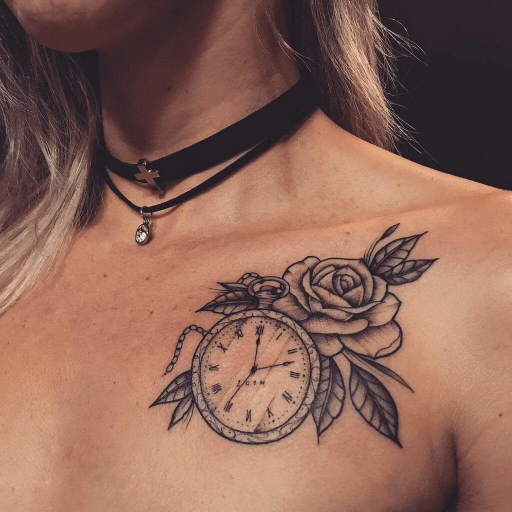 The Greyscale Rose And Pocket Watch Tattoo Of Grief And Loss