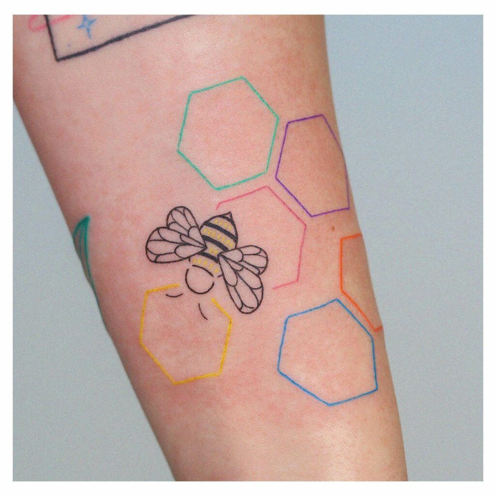 Cute Bee and Honeycomb Tattoo Design