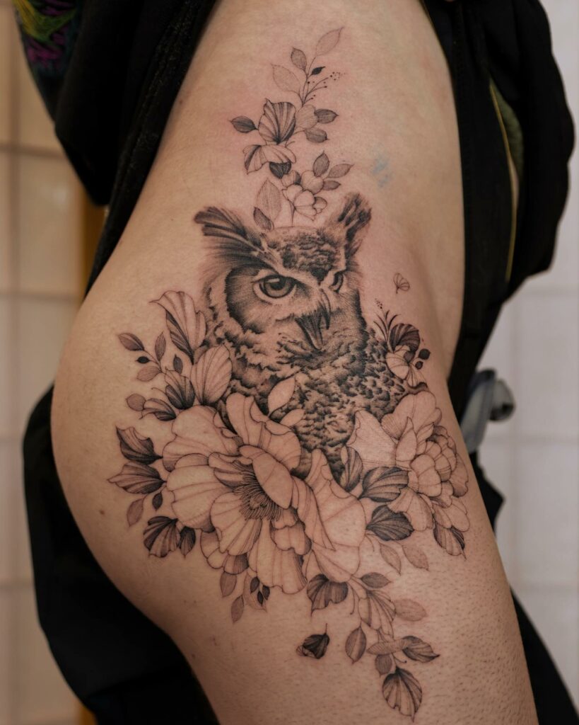 The Interesting Owl X Floral Hip Tattoos