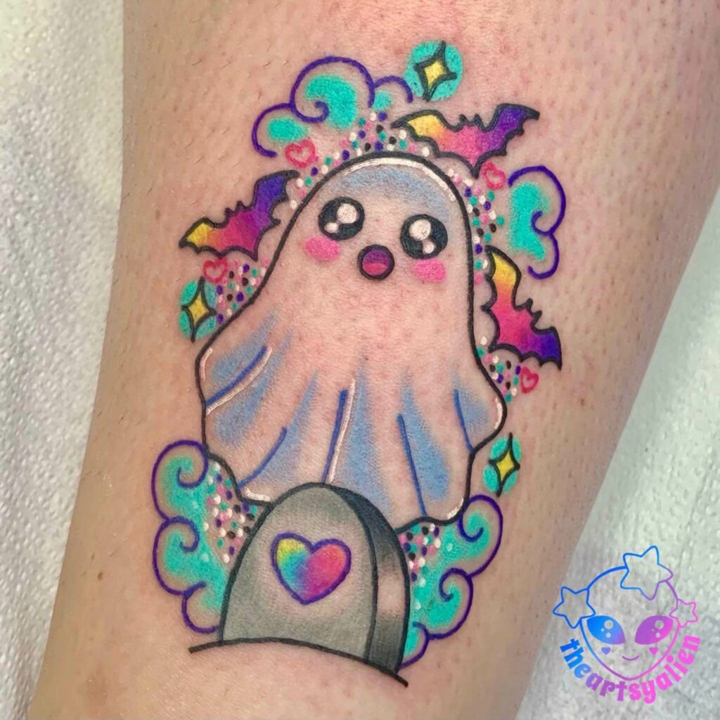 Multicolor Cute Halloween Ghost Tattoo