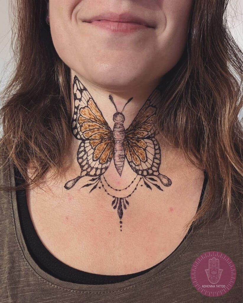  Henna butterfly tattoo neck