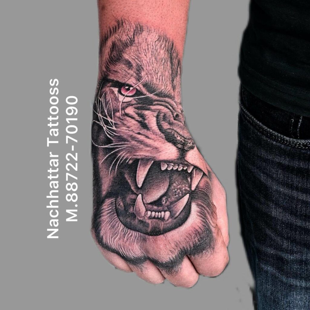 Ferocious Lion Hand Tattoo Body Art