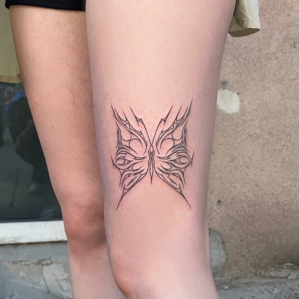 Organic Tattoo Of Tribal Butterfly