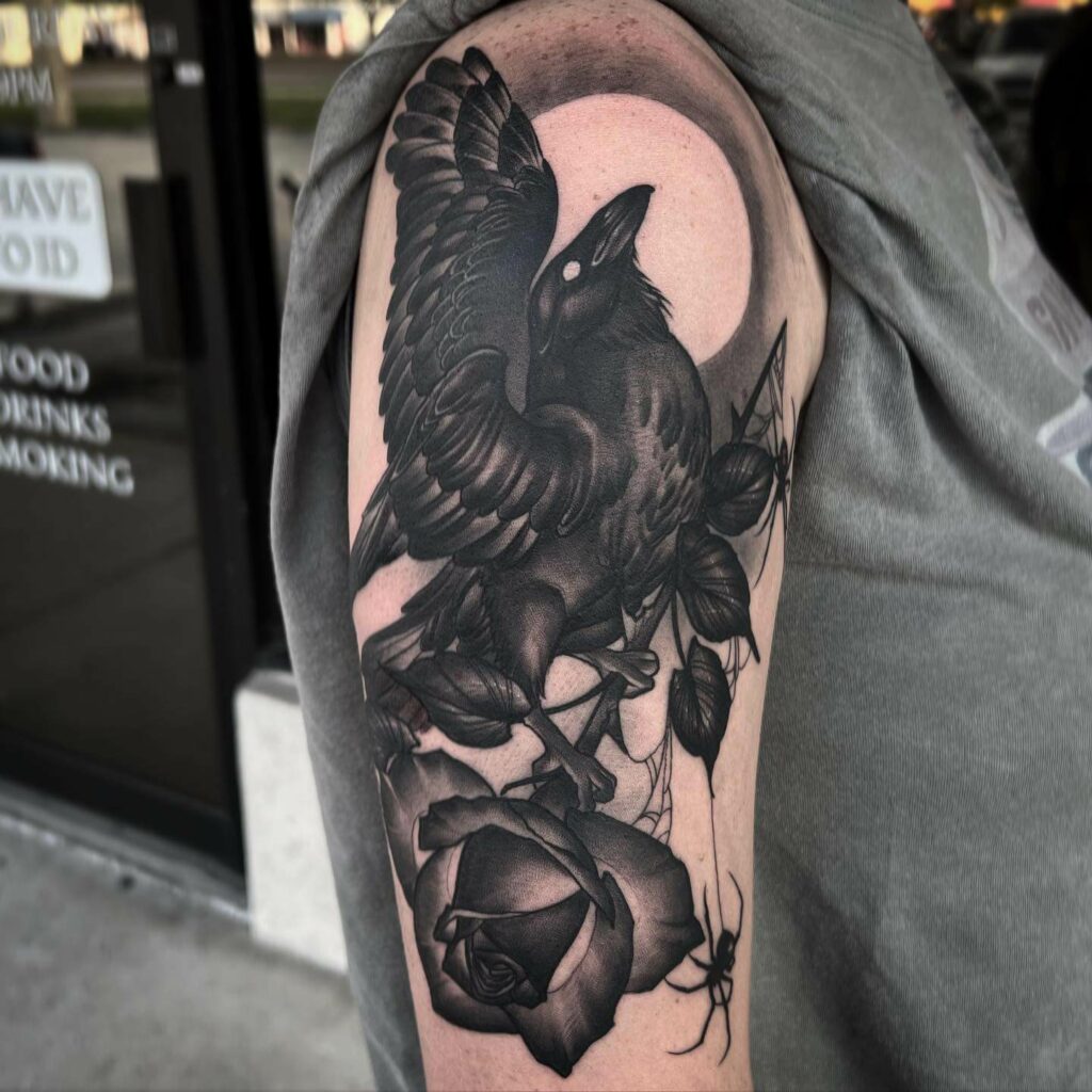 Crow's Rose Nest Tattoo