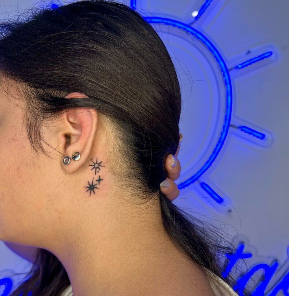 3 Stars Behind Ear Tattoo