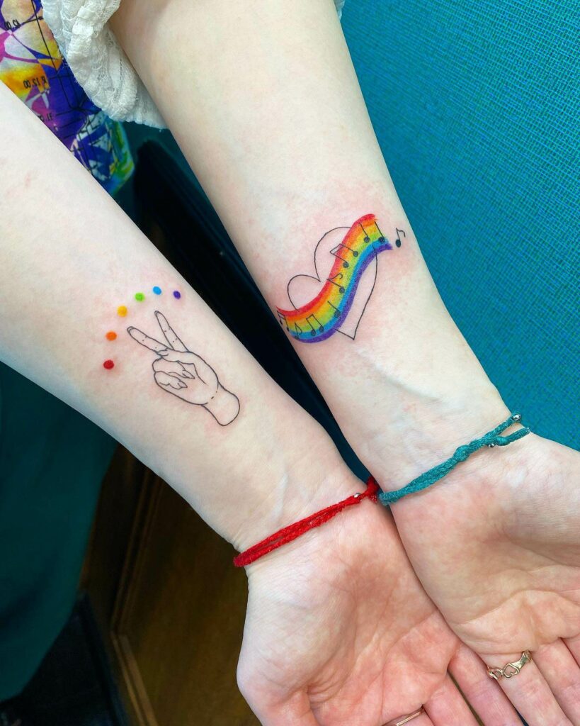 Small Rainbow With Musical Notes Tattoo