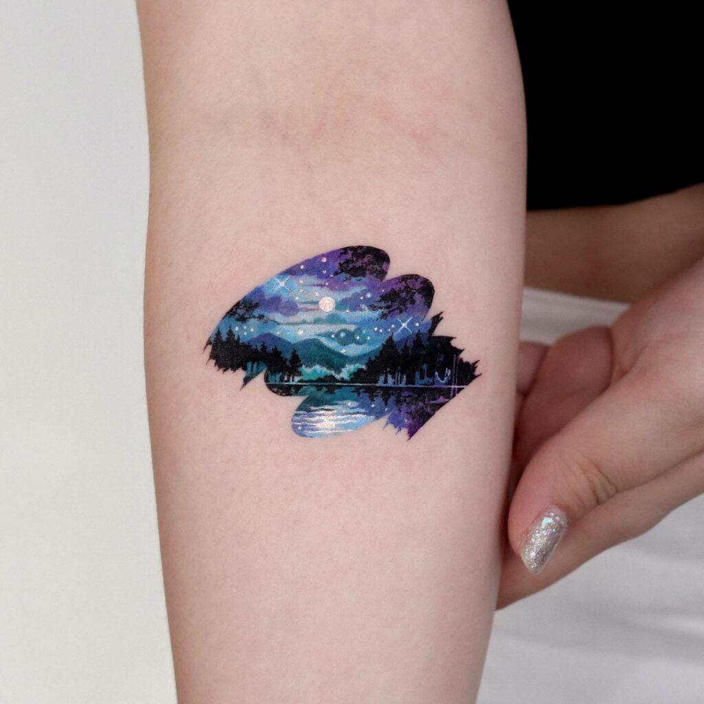 Watercolor Full Moon Tattoo