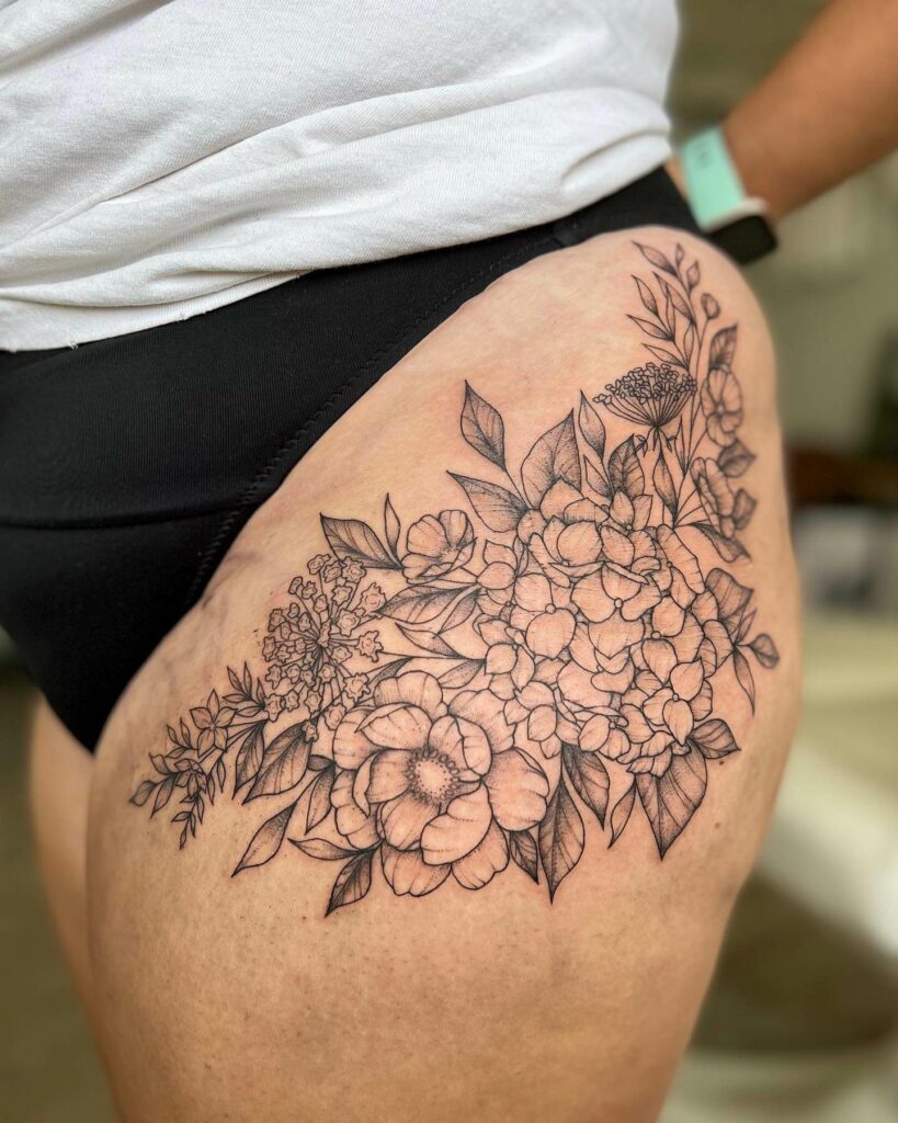 Peonies Hip Tattoo