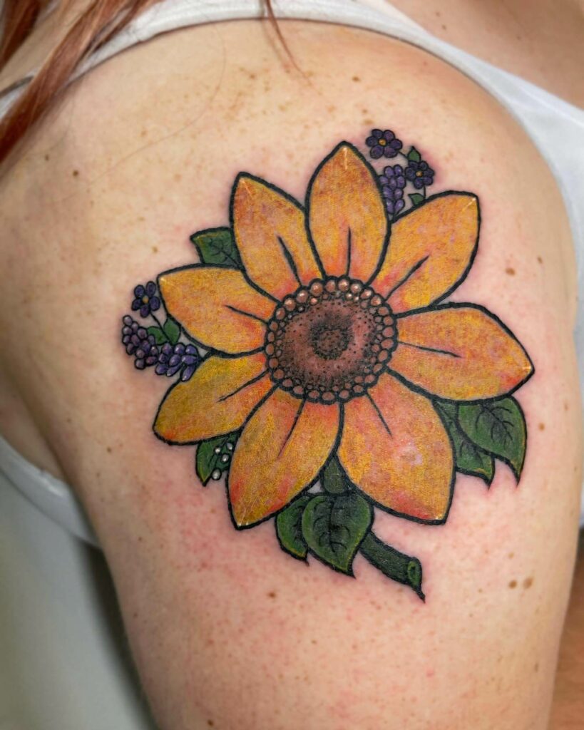 Realistic Sunflower Shoulder Tattoo