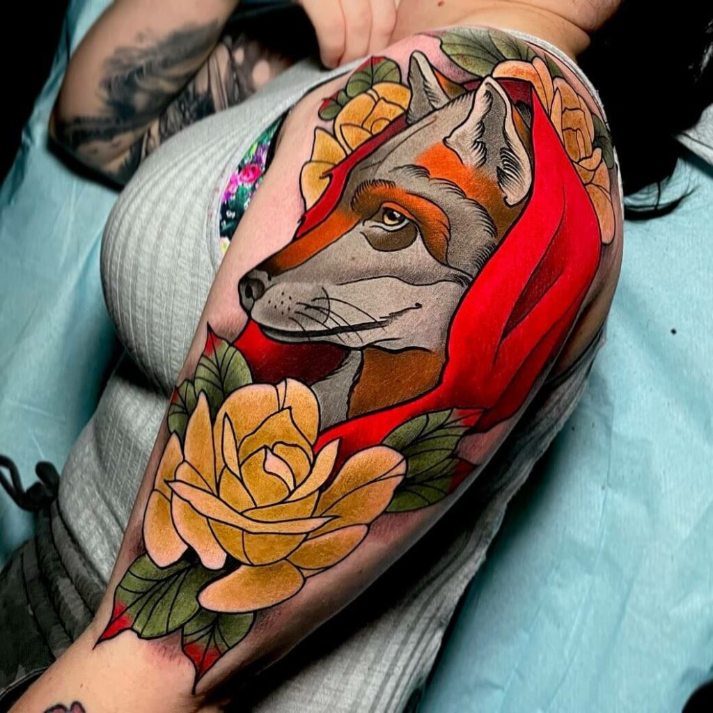 Red Riding Hood Rose Tattoo