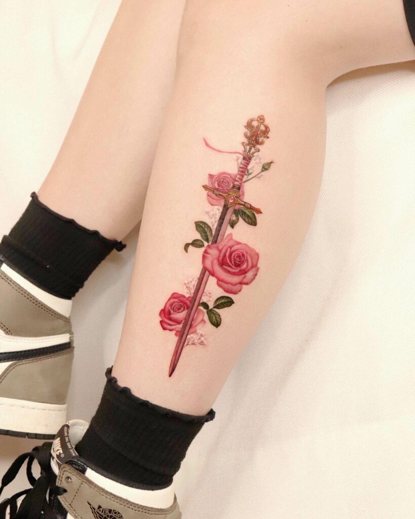 Side Leg Rose Tattoo