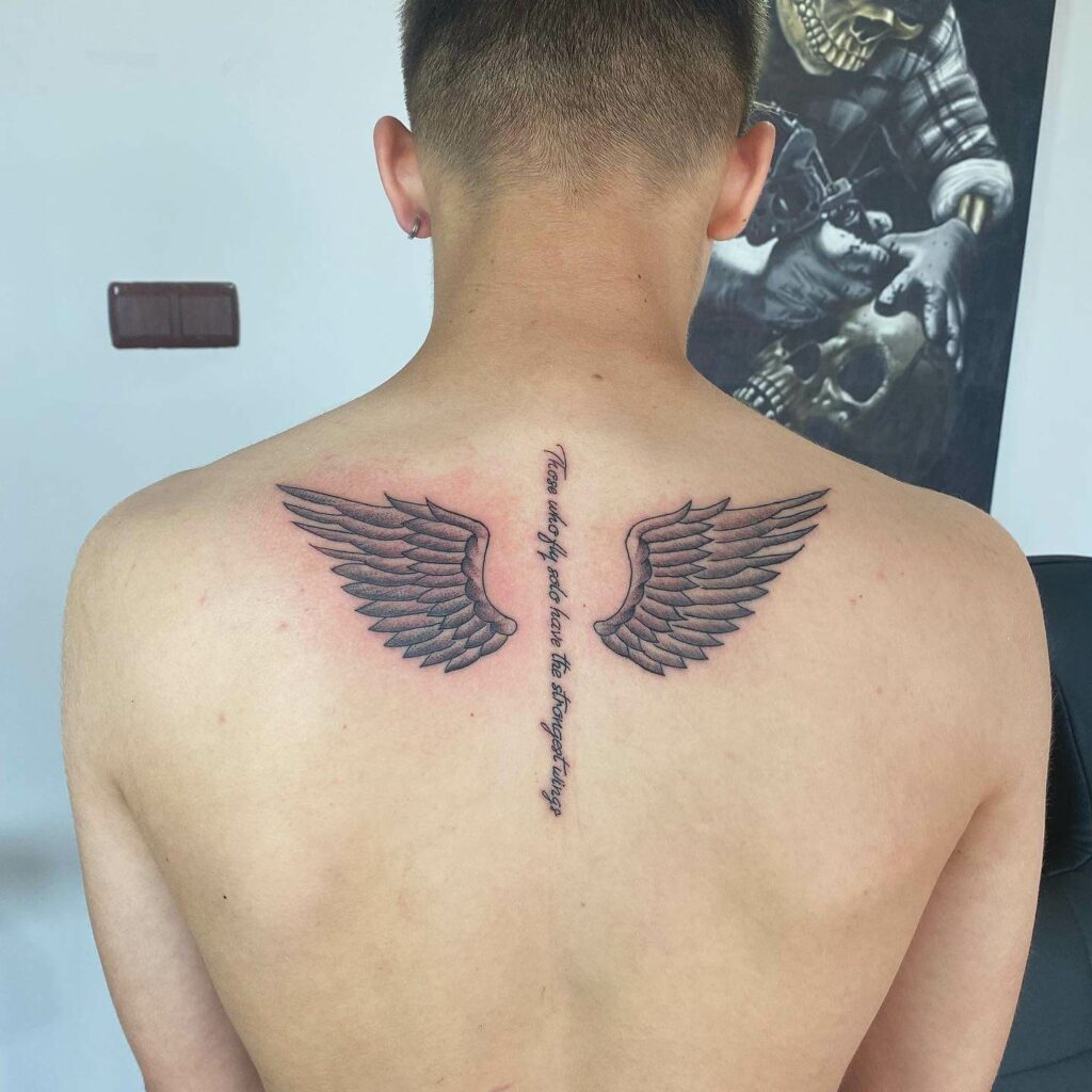 Upper Back Bella Hadid Variation Angelic Design Wing Tattoos