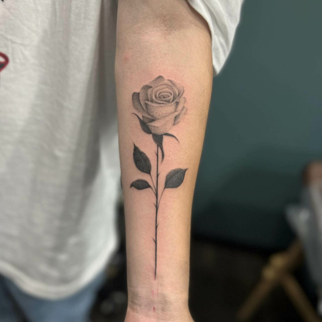 Internal Beauty Hyper Realistic Rose Thorns Tattoo