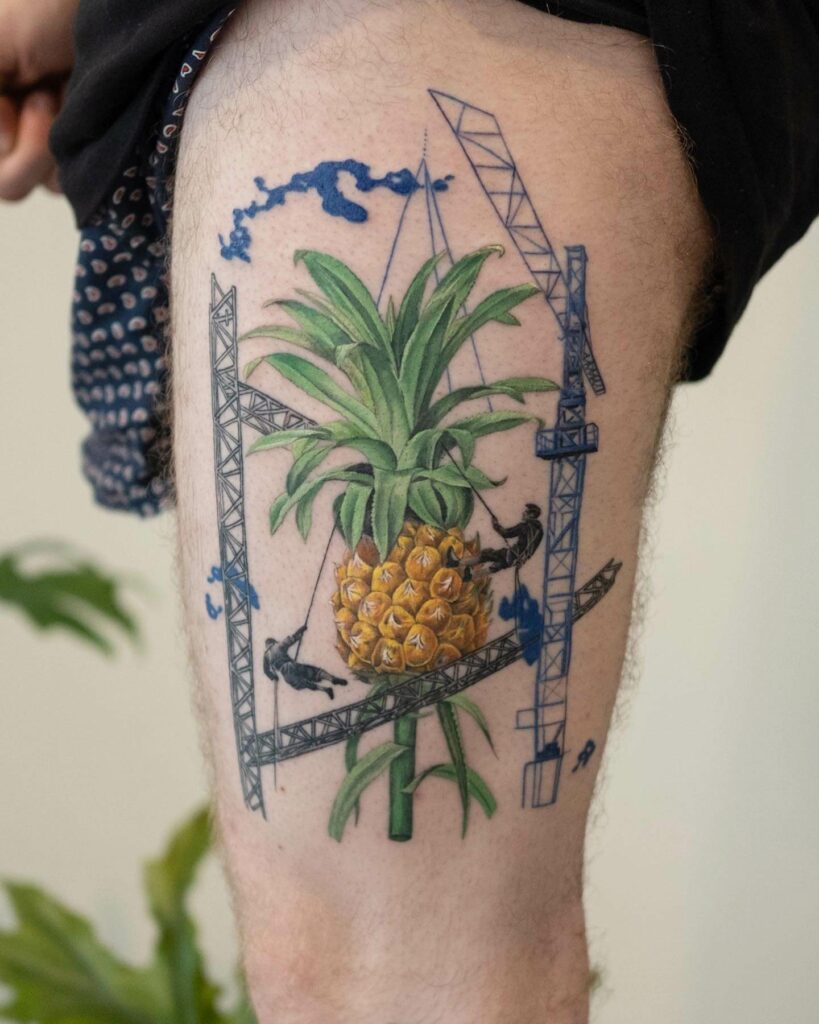Pineapple Under Construction Tattoo Design