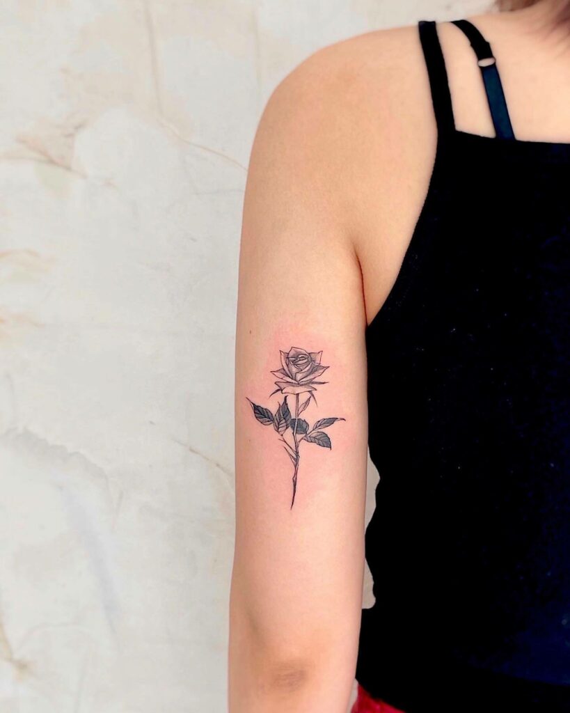 Black Rose Tattoo With Sharp Thorns