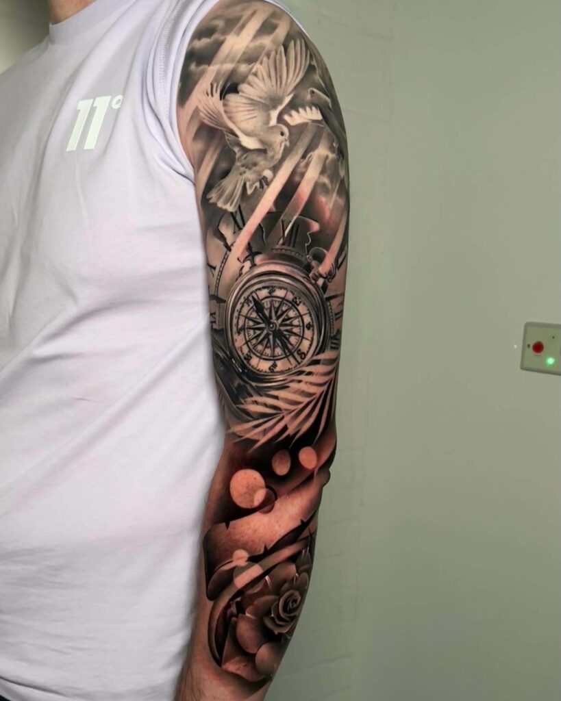 Direction Themed Sleeve No Regrets Tattoos