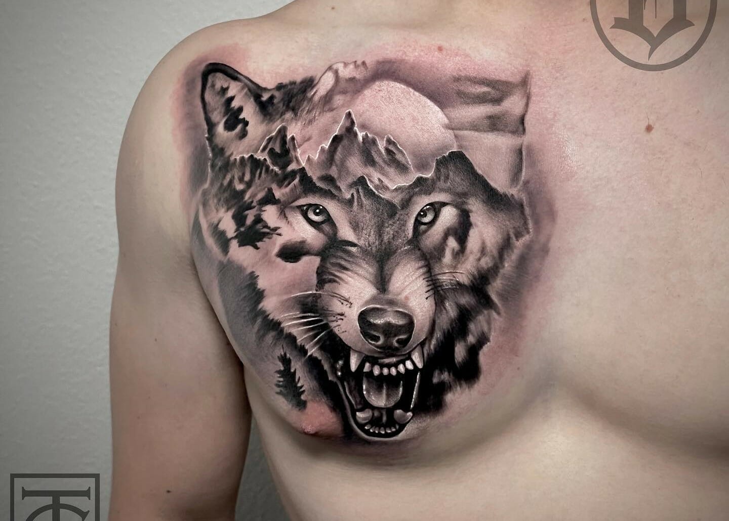 Red Wolf Tattoo on Chest - wide 2