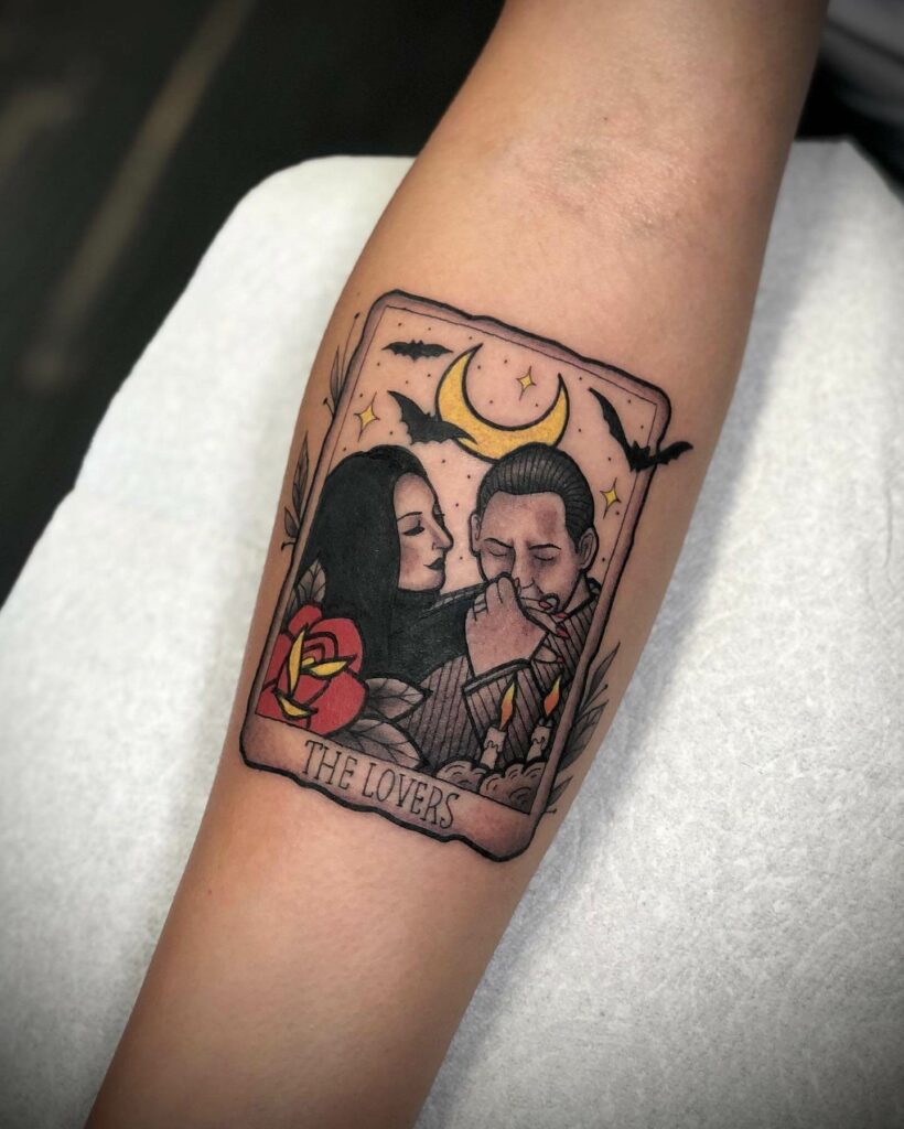 Tattoo Of Morticia And Gomez From The Spooky Adam's Family