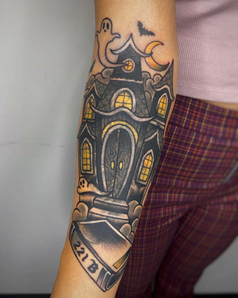 Haunted House And Ghosts Tattoo