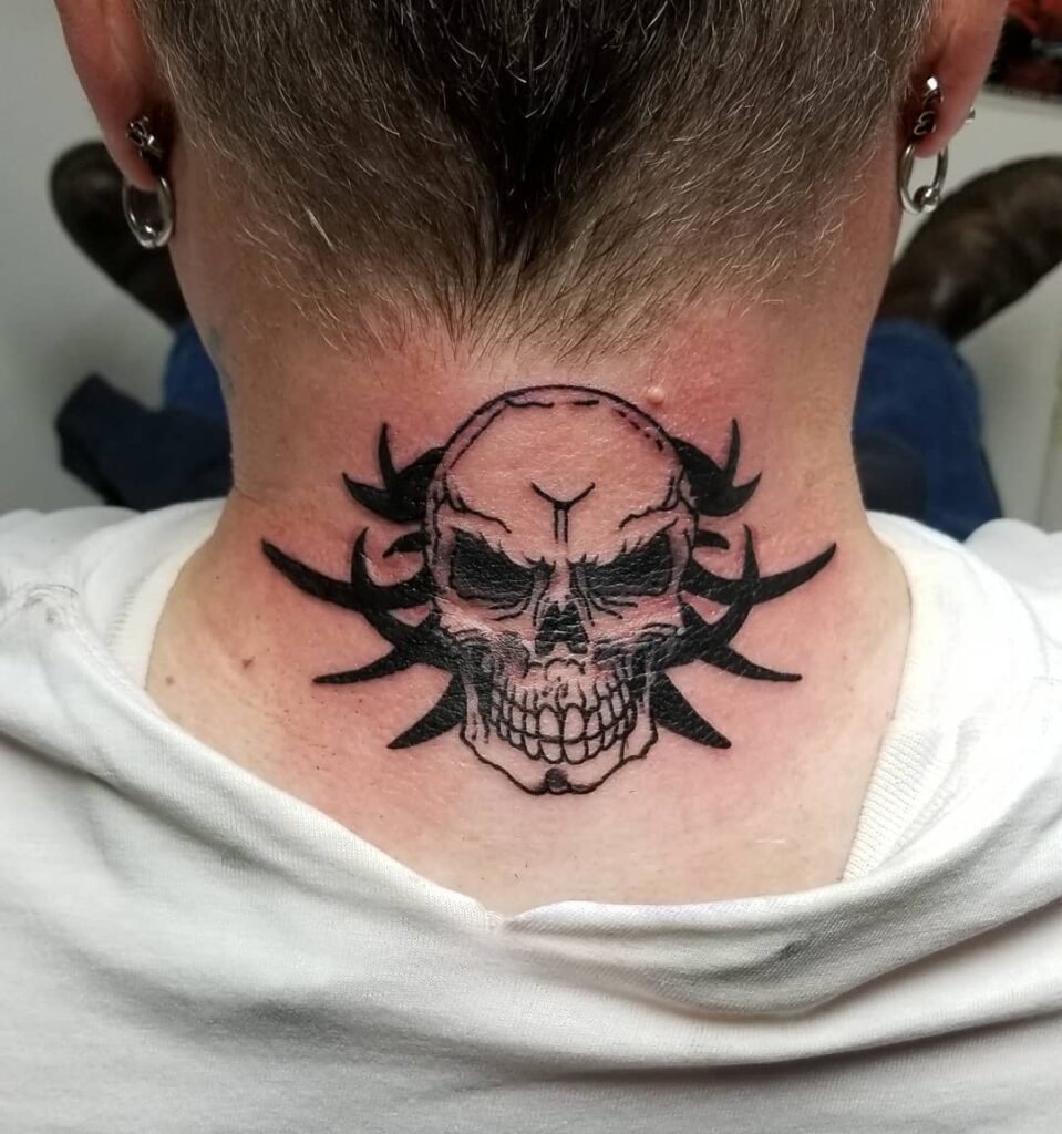 Neck Tribal Skull Tattoo