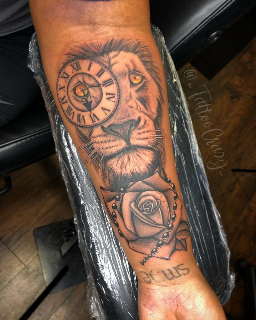 Tiger Rose And Clock Small Scattered Tattoo Sleeve
