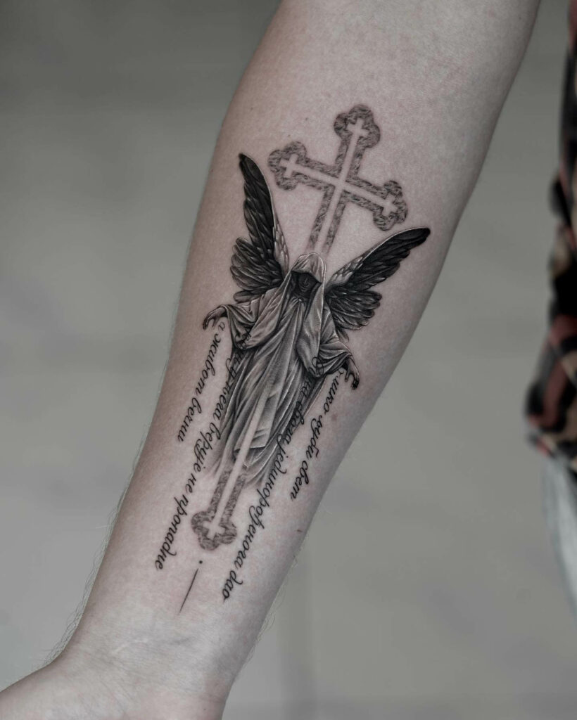 The Hooded Angel X Cross Tattoo Designs