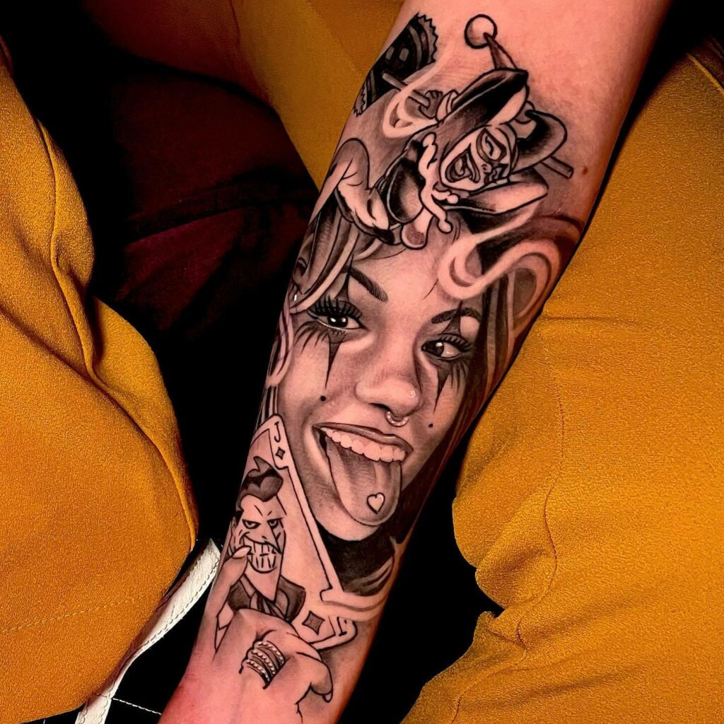 Joker Girl Sleeve Tattoo