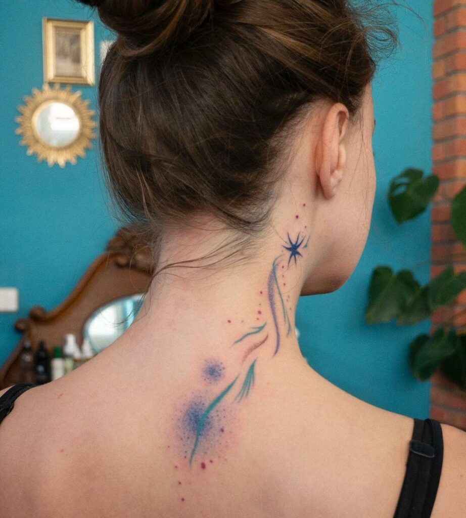 Abstract Stars Behind Ear Tattoo