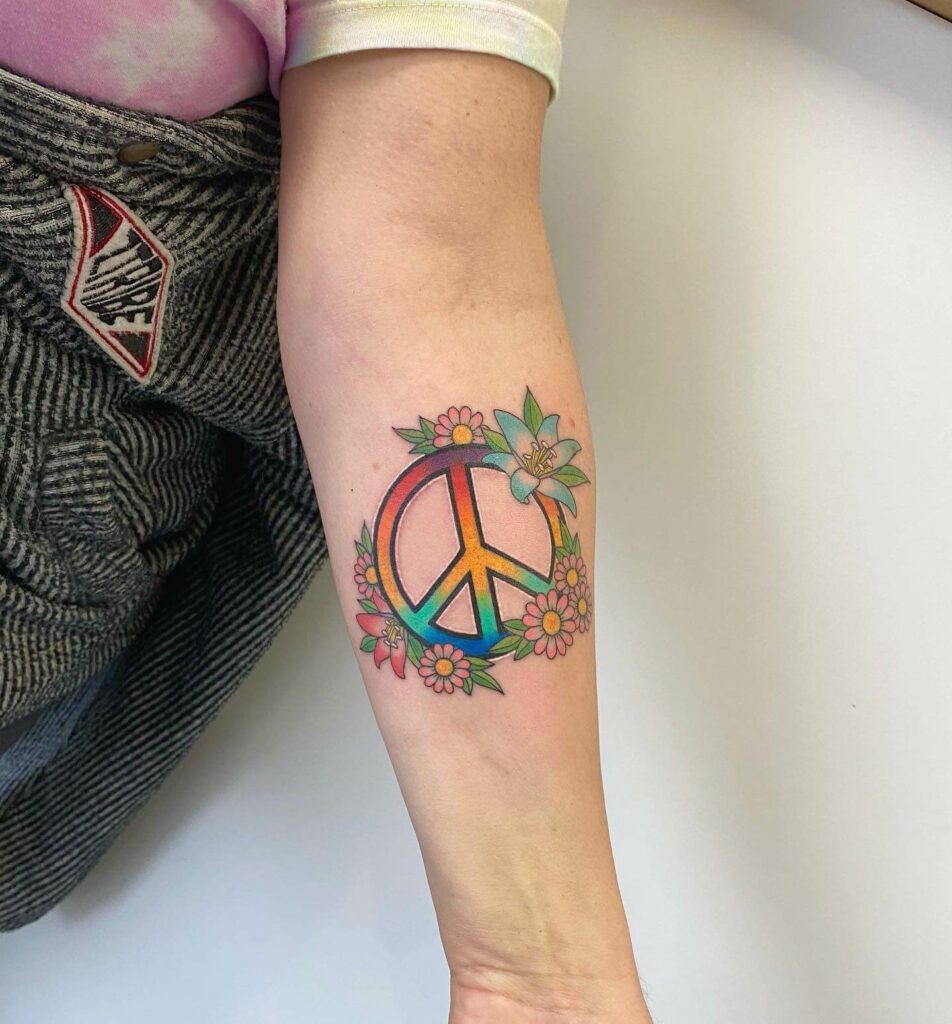Small Rainbow Peace Sign Tattoo