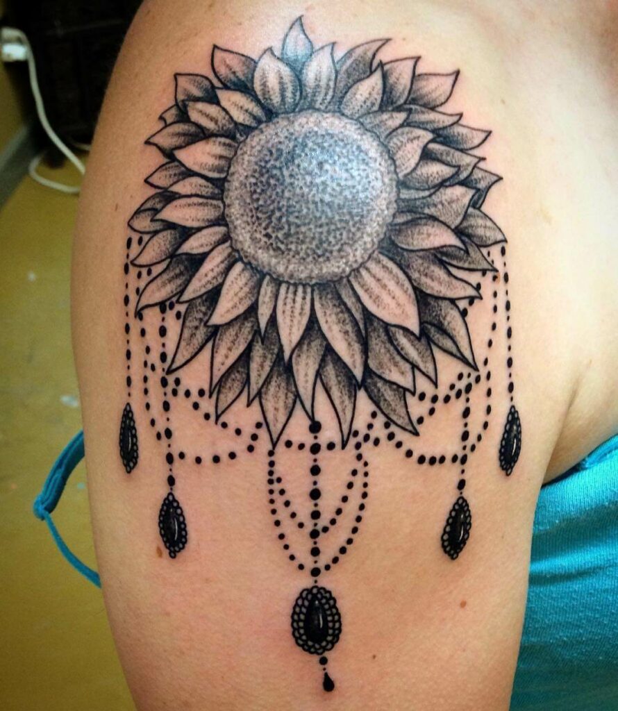 Whip Shading Sunflower Shoulder Tattoo
