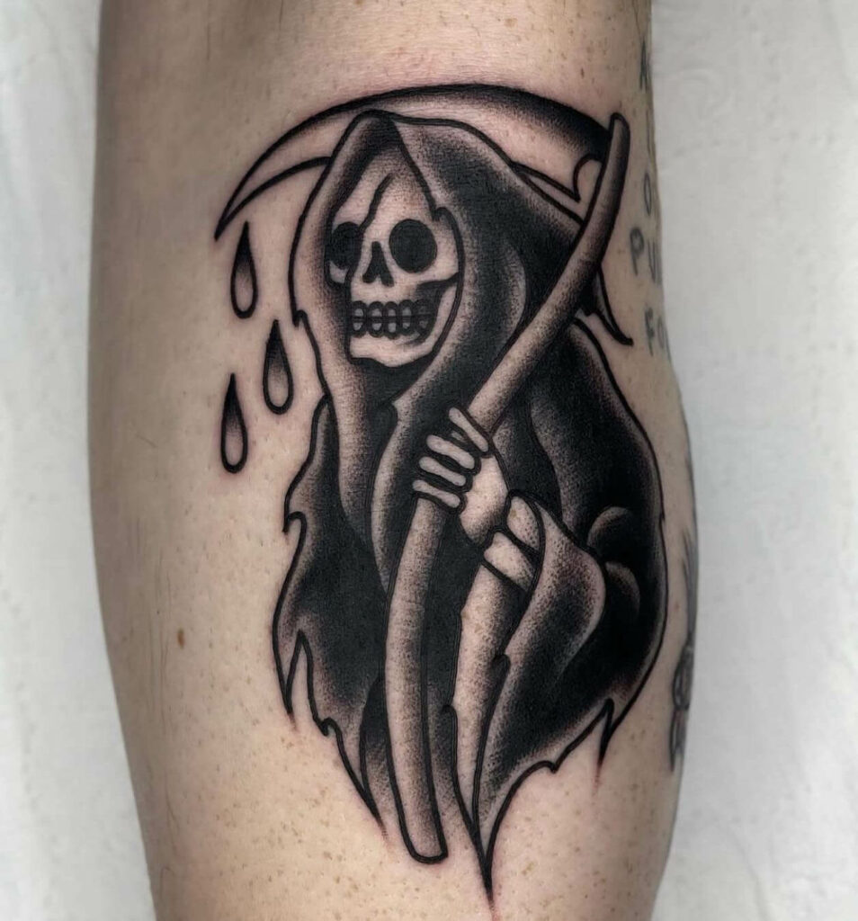 Grim Reaper Tattoo Below Knee