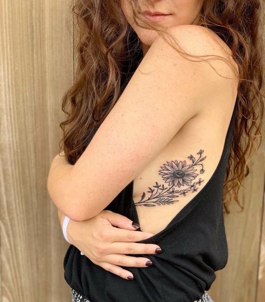 Pretty Flower Side Boob Tattoos