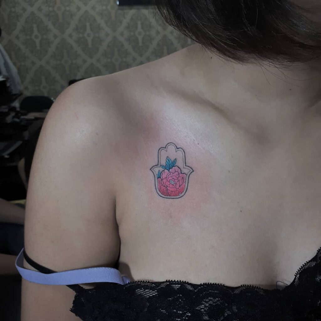 Hamsa With Rose Tattoo