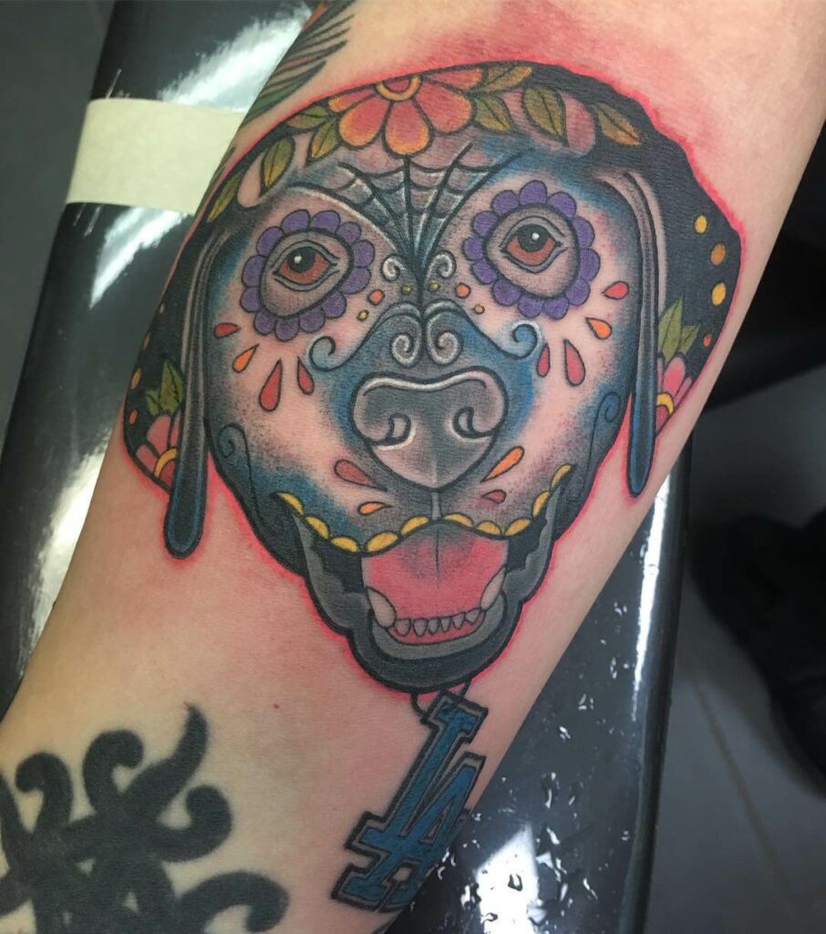 Black Lab Sugar Skull Tattoo