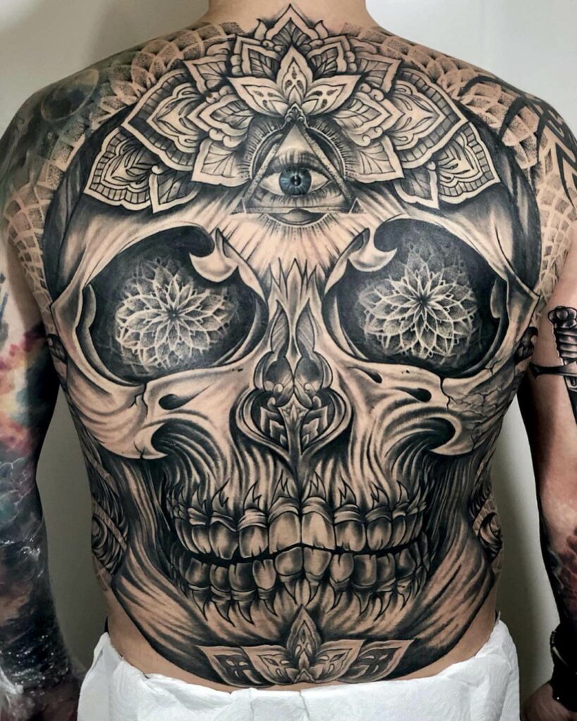 The Eye Of Providence Skull Back Tattoo