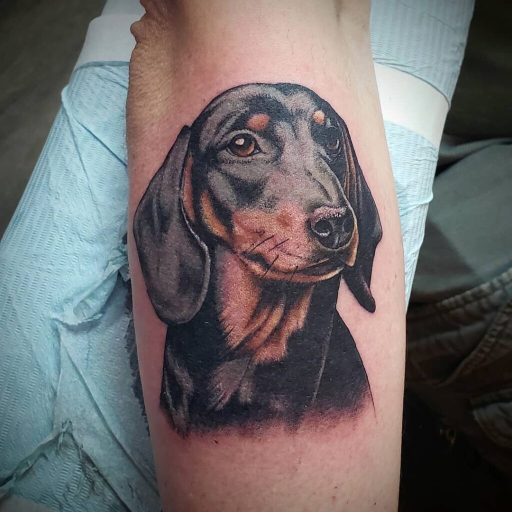 Real Emoted Wiener Dog Tattoo