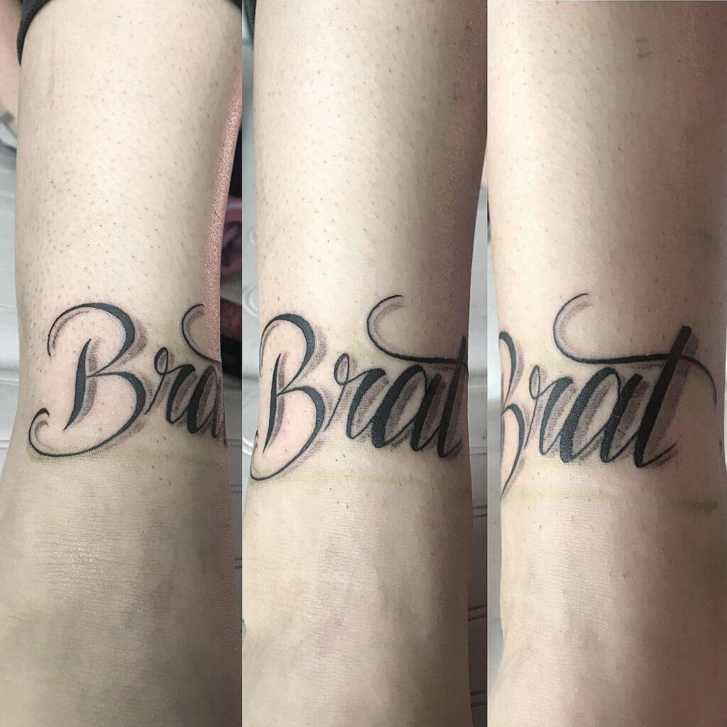Beautiful Brat Lettering Ankle Tattoo Ideas