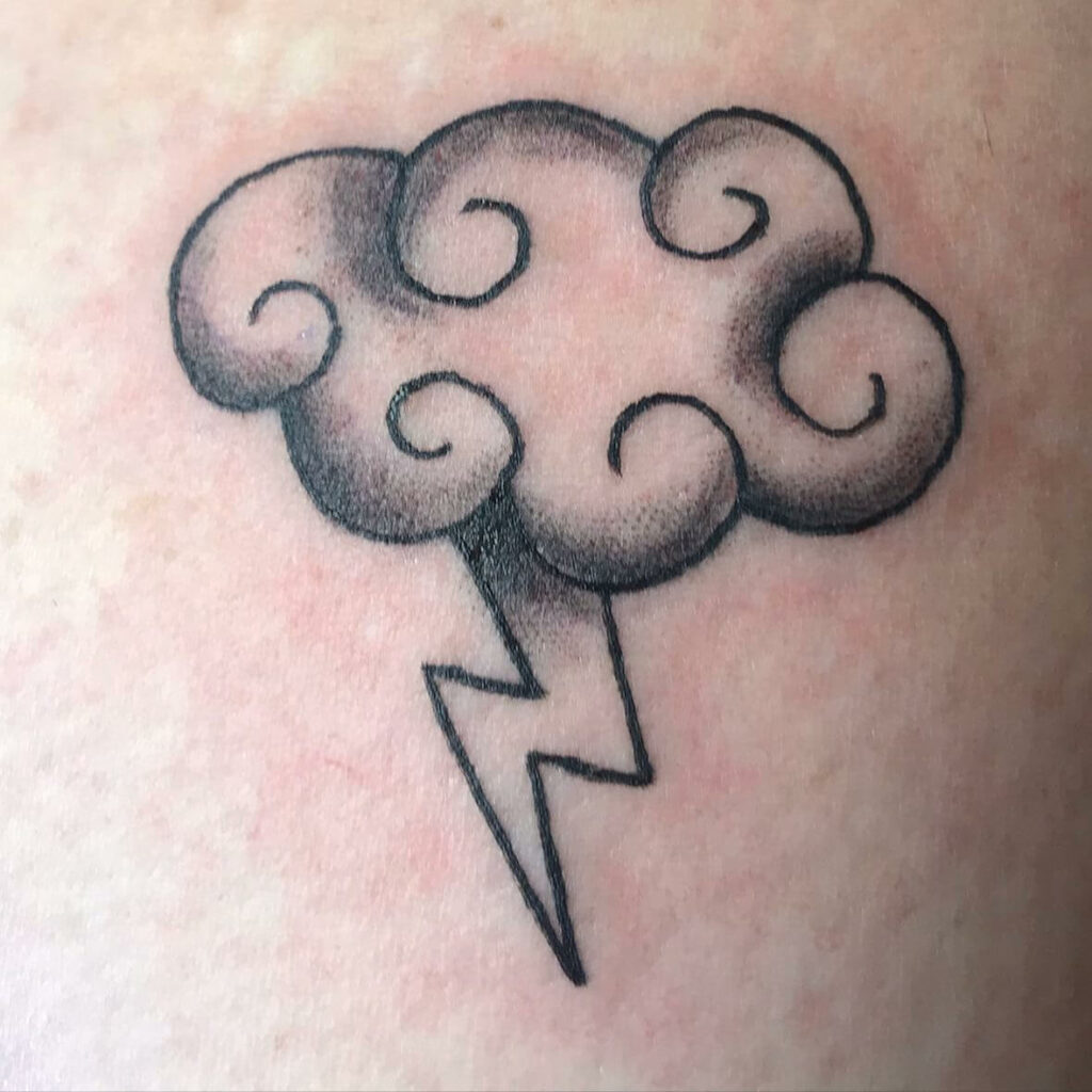 Lightning And Cloud Chest Tattoos