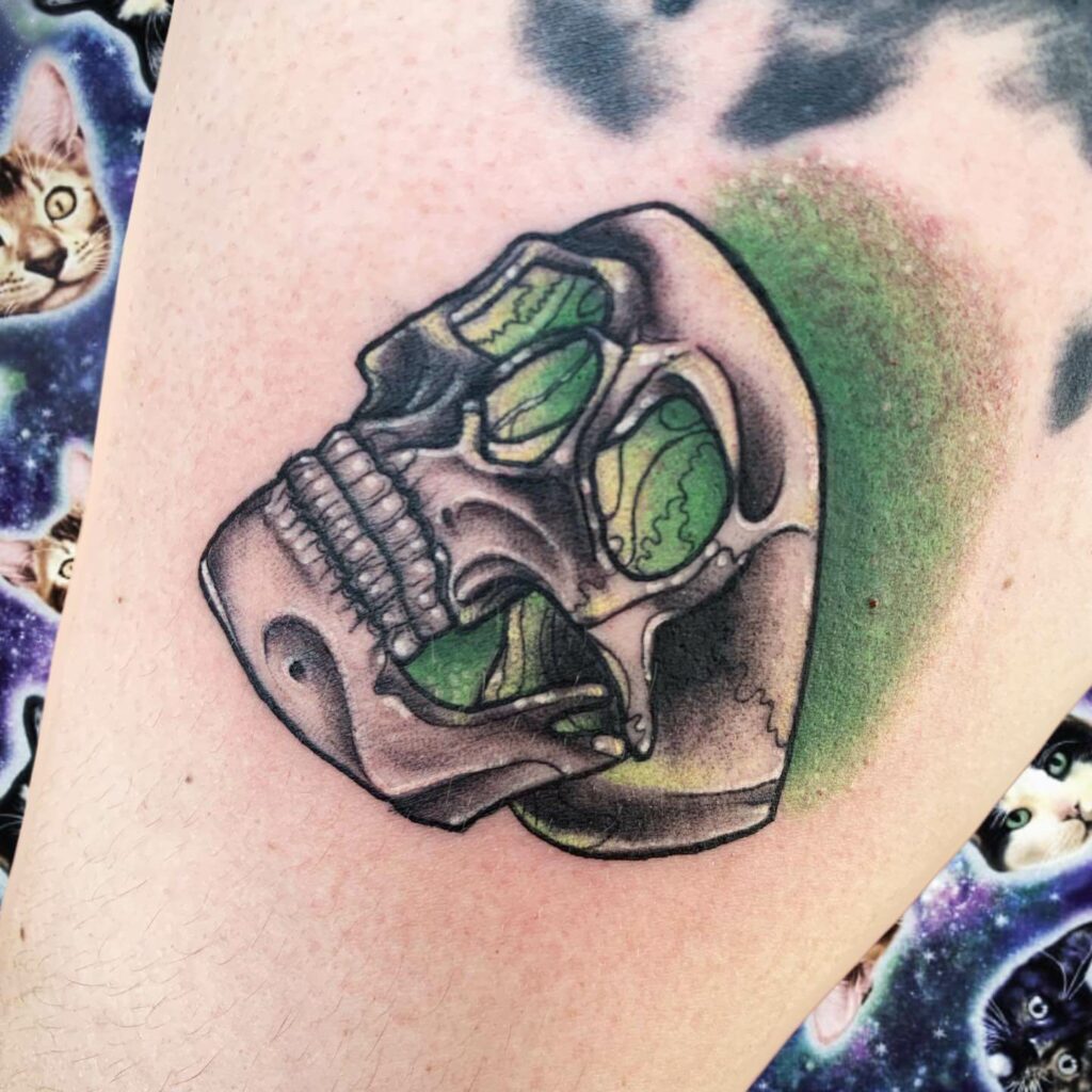 Green Skull Radioactive Tattoo